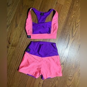 Vibrant Two-Tone Sports Bra and Shorts Set